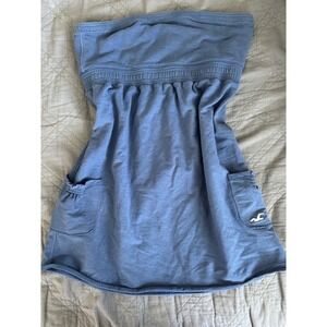 Y2K Hollister Blue Babydoll Strapless Smocked Waist Dress Pockets‎ L 2000s Rare